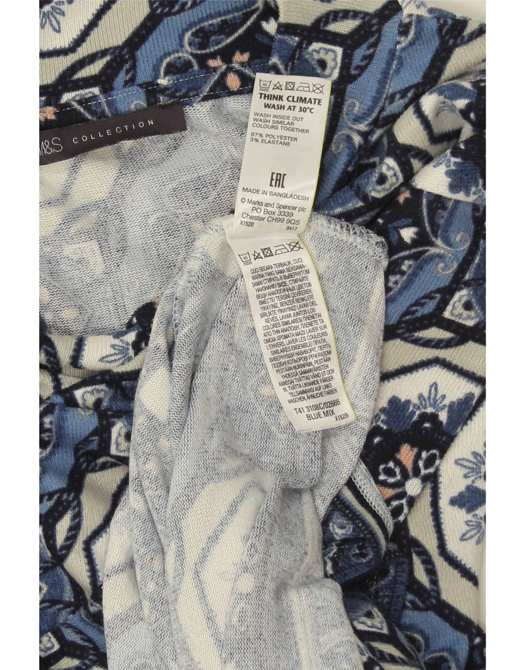 Marks & Spencer Damska tunika z rękawem 3/4, UK 12, średni niebieski geometryczny