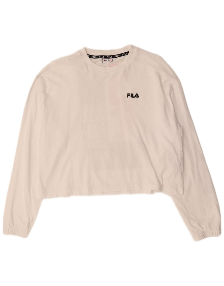 Damski top Fila Crop Graphic z długim rękawem, UK 14, średnia biała bawełna