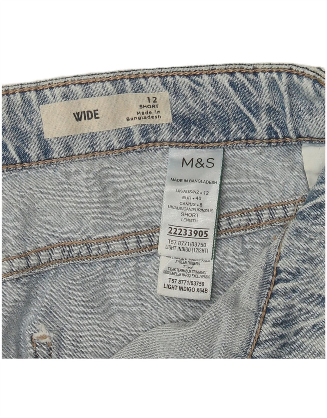 Marks & Spencer Damskie jeansy cargo z szeroką nogawką UK 12 Medium W32 L28 Niebieskie