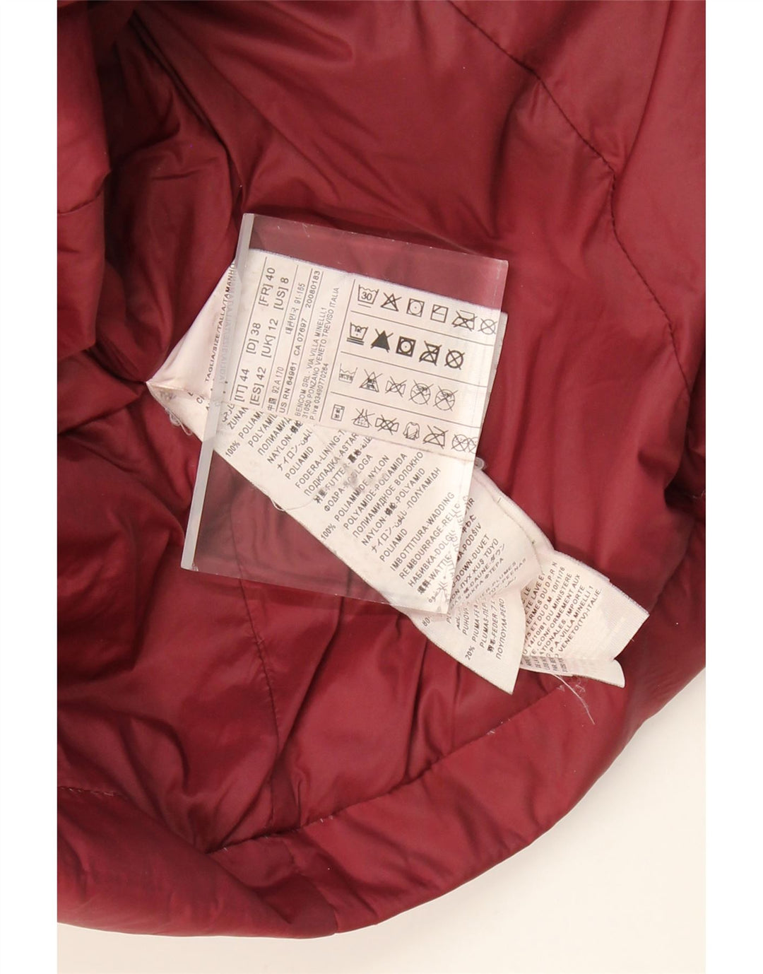 BENETTON Womens Hooded Padded Coat UK 12 Medium Burgundy Polyamide