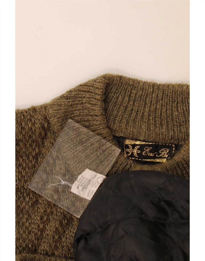 Sweter męski w stylu vintage, średni khaki, geometryczna wełna