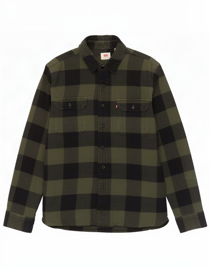 Męska koszula flanelowa Levi's w małą zieloną kratkę, bawełniana