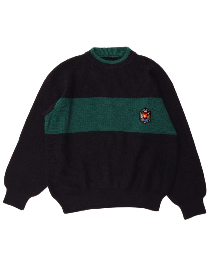 VINTAGE Męski sweter z dekoltem w łódkę XL Granatowy, wełniany blok kolorów