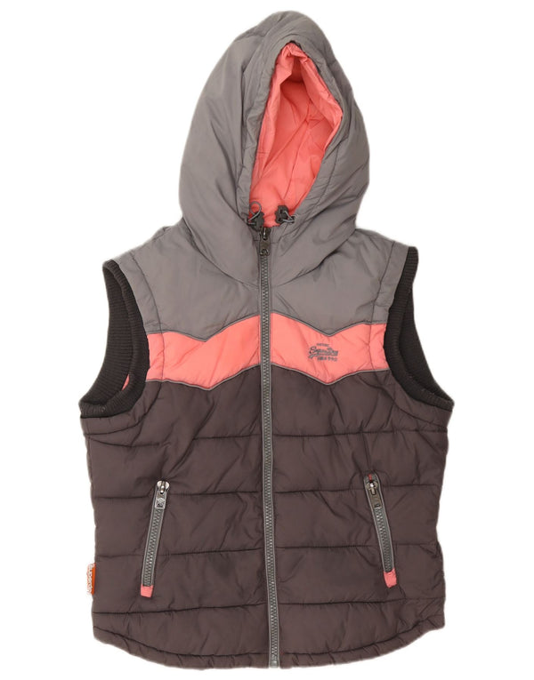 Damska wyściełana kamizelka z kapturem Superdry UK 12, nylon w kolorze średnioszarym