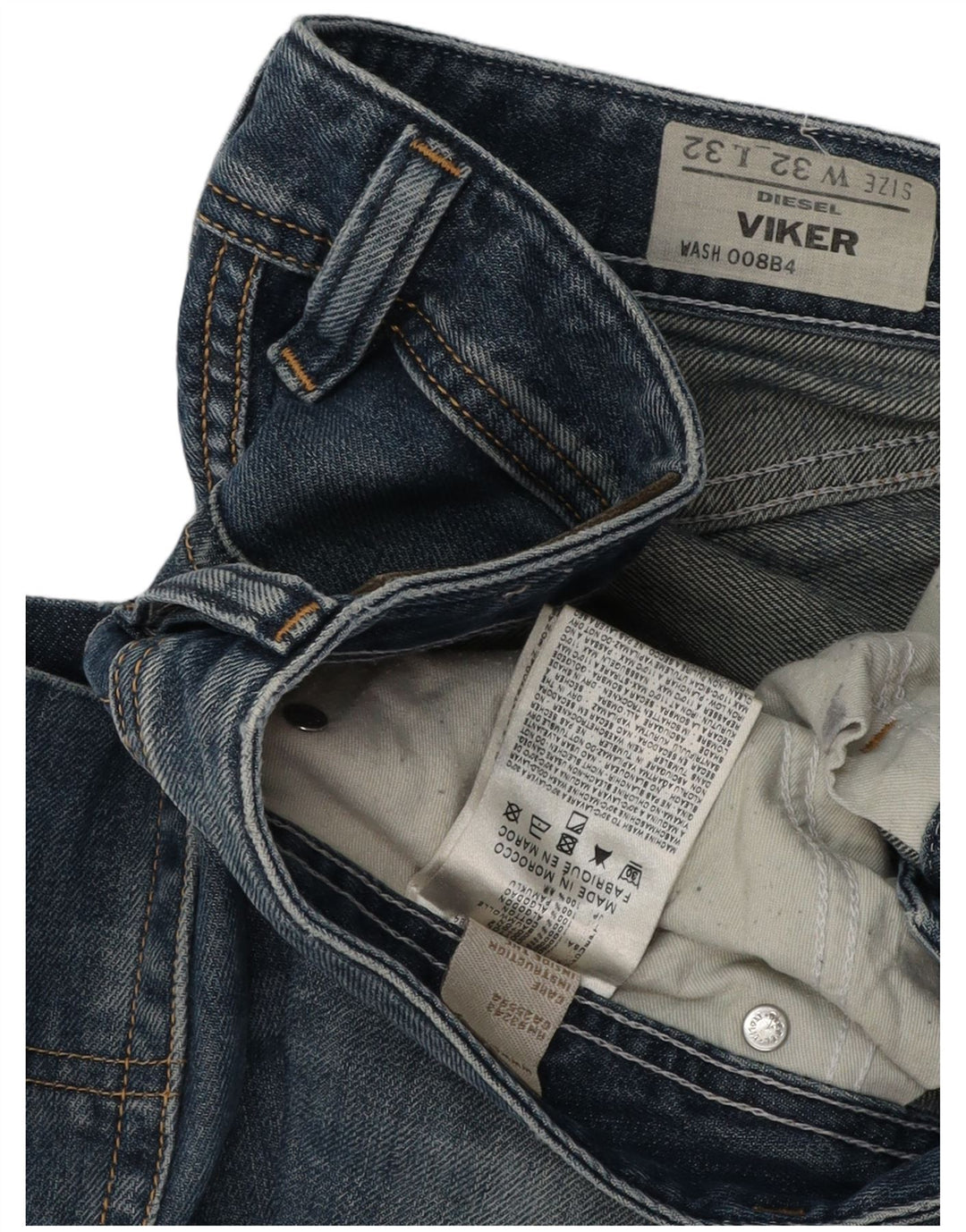 Męskie jeansy Diesel Viker w trudnej sytuacji, proste W32 L32, niebieska bawełna