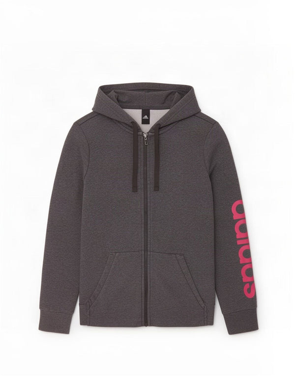 Damski sweter Adidas z grafiką i zamkiem błyskawicznym, UK 8/10, mały, szary, bawełniany