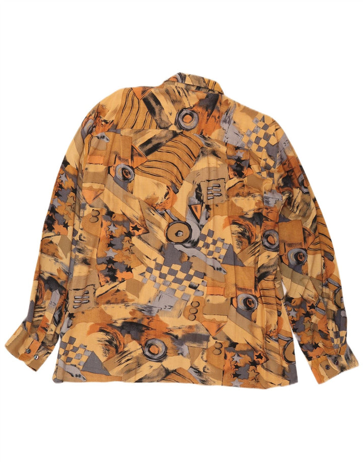 Koszula męska VINTAGE w abstrakcyjny wzór, rozmiar 41/42, duża brązowa wiskoza