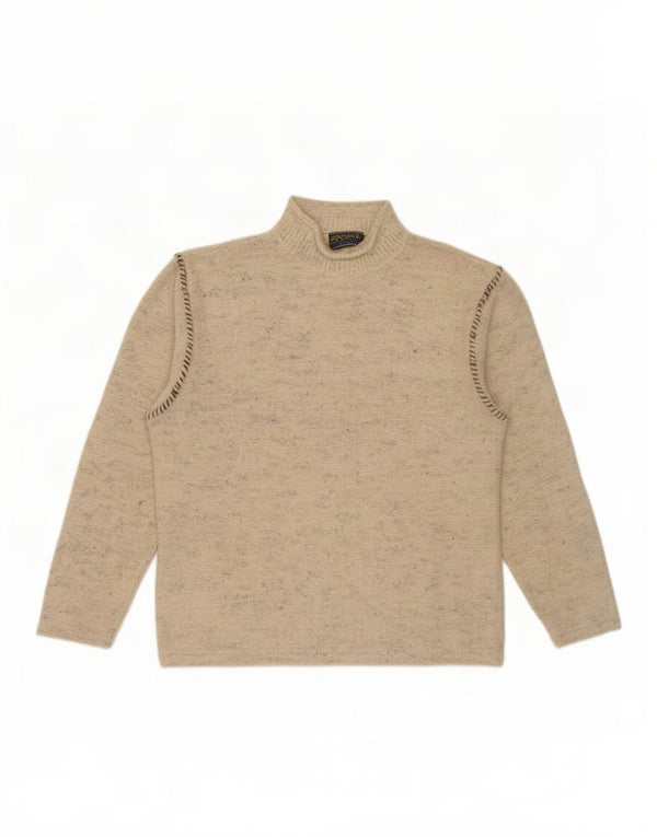 Vintage męski sweter z golfem, duży, beżowy, nakrapiany