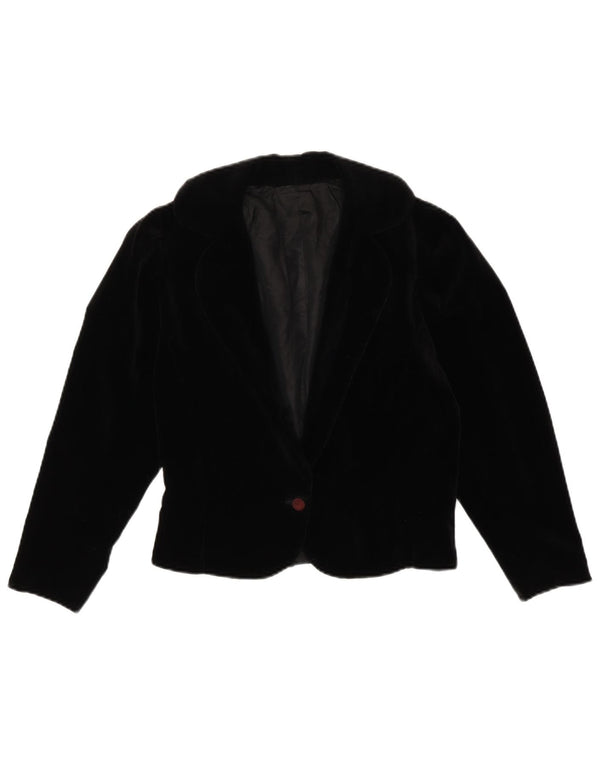 VINTAGE Womens 1 Button Velvet Blazer Jacket UK 12 Medium Black