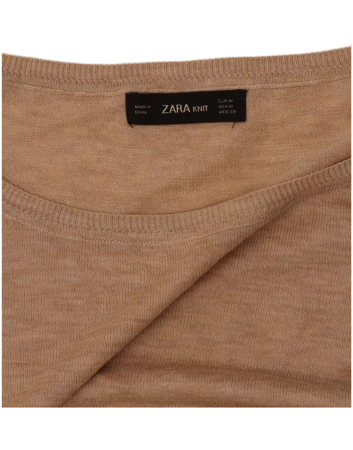 Damski sweter oversize z dekoltem w łódkę Zara UK 14 średni beż