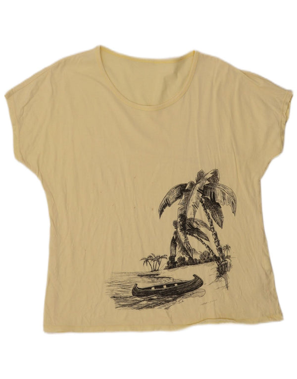 Damska koszulka z grafiką w stylu vintage Top UK 18 XL Żółta bawełna