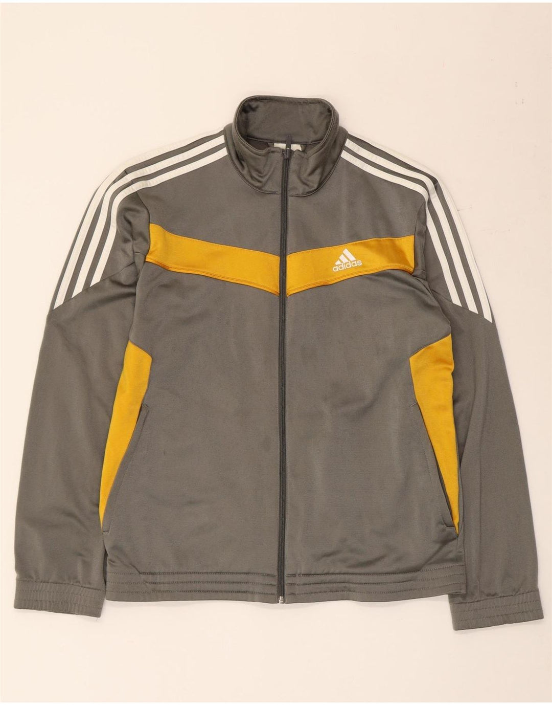 Adidas Męska bluza dresowa, mała, szara, z blokami kolorów, poliester