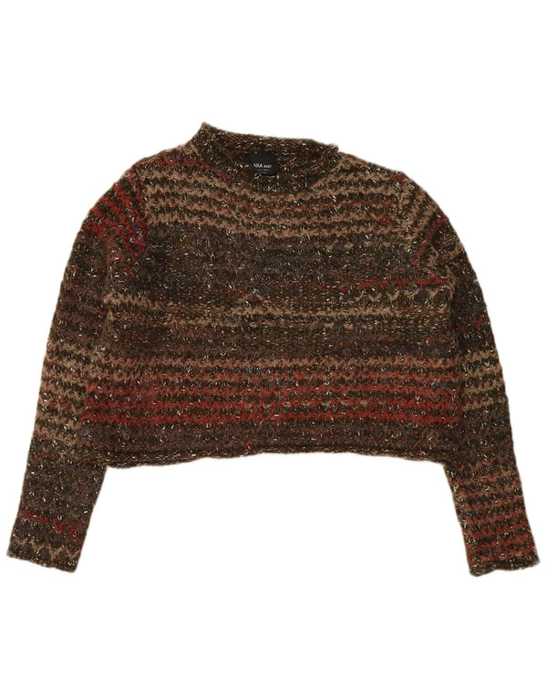 Damski sweter Zara z okrągłym dekoltem, UK 10, małe paski khaki