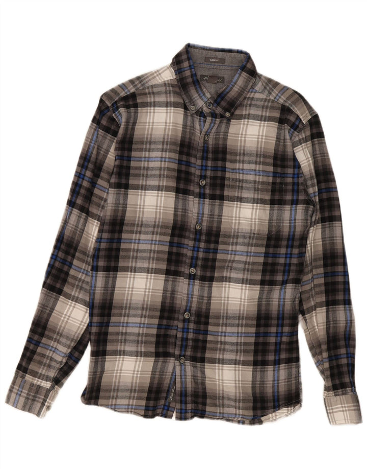 Męska koszula flanelowa Eddie Bauer o klasycznym kroju, mała, szara, bawełniana krata