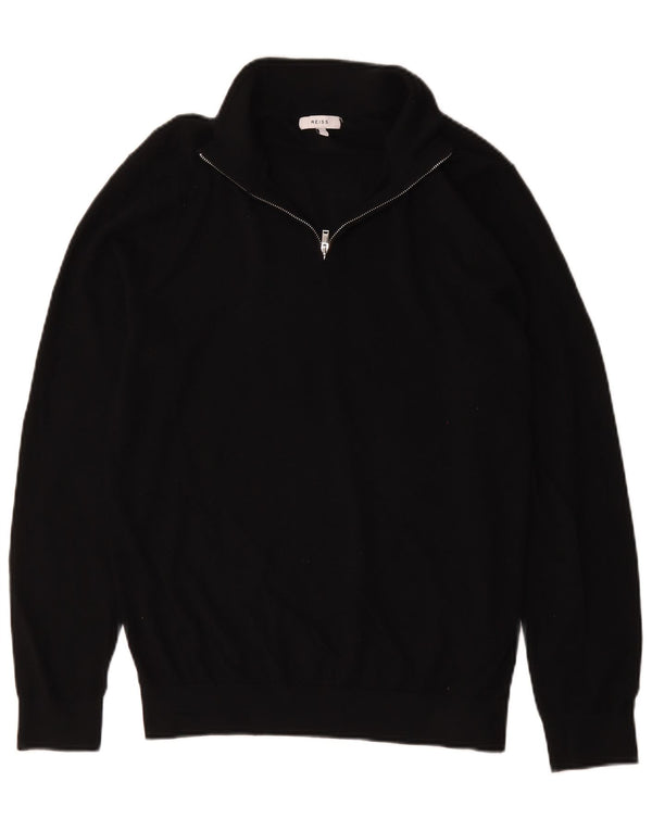 Reiss Womens Zip Neck Jumper Sweater UK 18 XL Black Wool