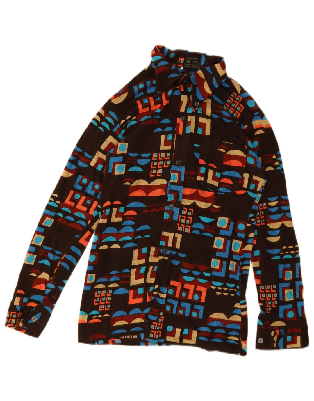 Koszula chłopięca w stylu vintage 11-12 lat, brązowa, geometryczna, poliakrylowa