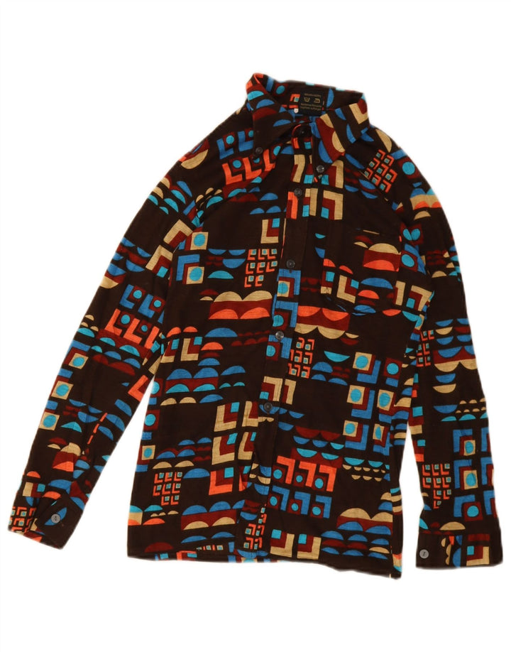 Koszula chłopięca w stylu vintage 11-12 lat, brązowa, geometryczna, poliakrylowa
