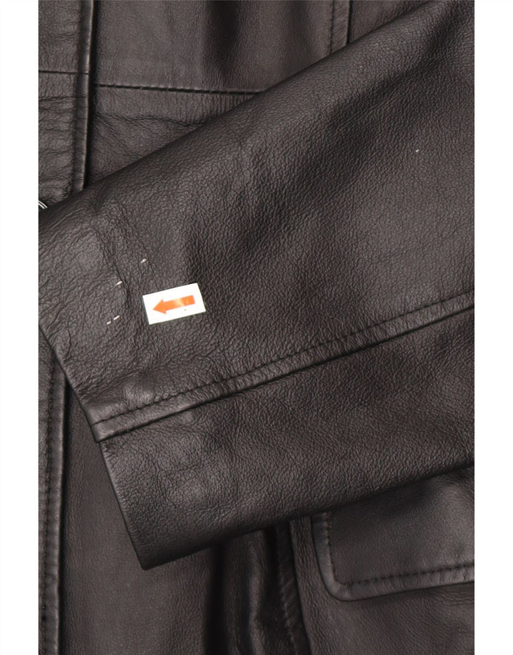 Damski płaszcz skórzany CAPELLE UK 12, średnia czarna skóra