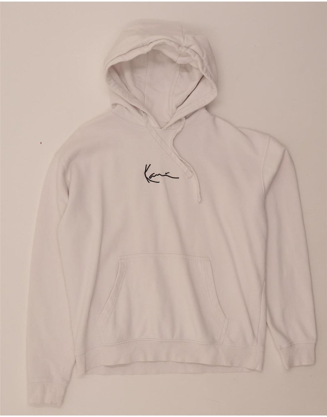 Męski sweter z kapturem i grafiką KARL KANI o luźnym kroju, mały, biały, bawełniany