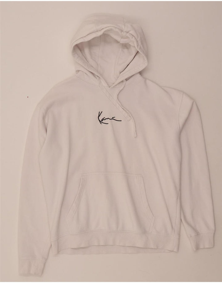 Męski sweter z kapturem i grafiką KARL KANI o luźnym kroju, mały, biały, bawełniany