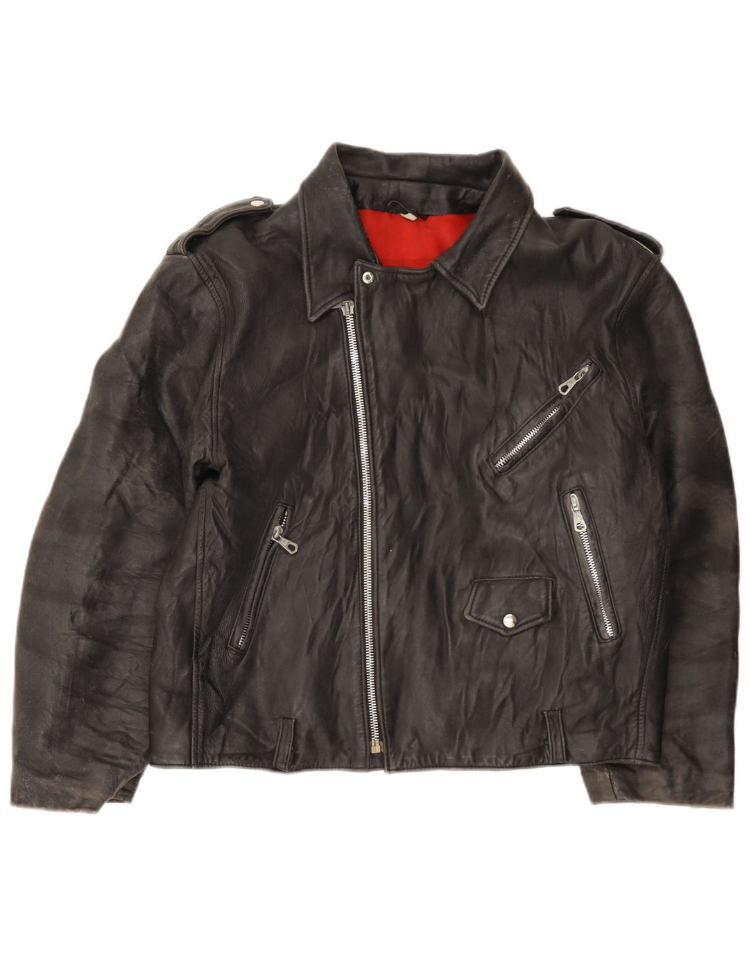 Vintage męska skórzana kurtka motocyklowa IT 52 XL niebieska skóra