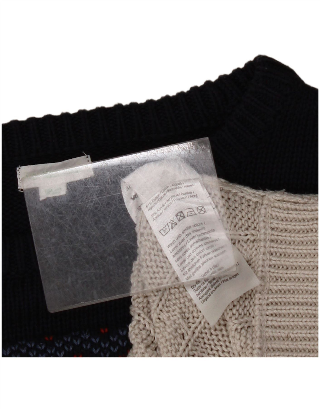 Sweter damski VINTAGE z okrągłym dekoltem UK 14 Średni szary Fair Isle Cotton