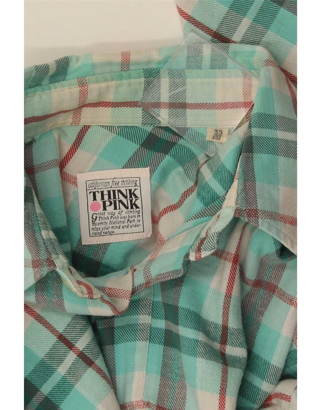 Think różowa męska koszula flanelowa rozmiar 39 15 1/2 w średnią turkusową kratkę