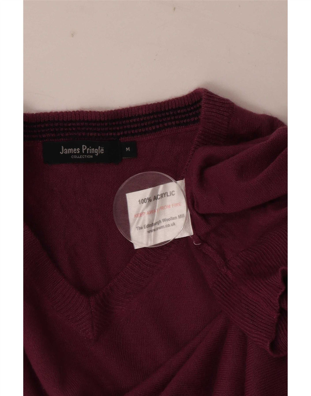 Męski sweter James Pringle z dekoltem w szpic, średni bordowy akryl