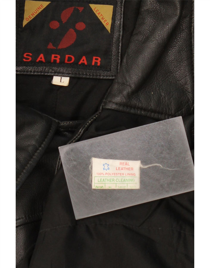 SARDAR Mens Leather Coat UK 40 Large Black Leather Vintage Sardar and Second-Hand Sardar from Messina Hembry 
