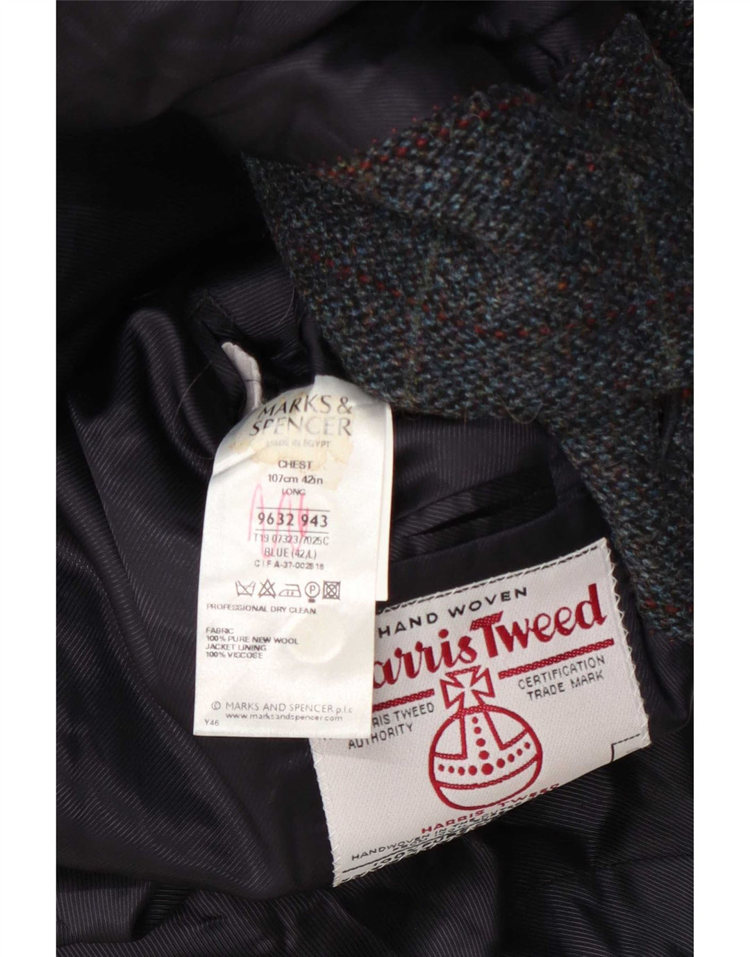 Marks & Spencer Męska marynarka Harris Tweed Blazer UK 42 w dużą niebieską kratkę