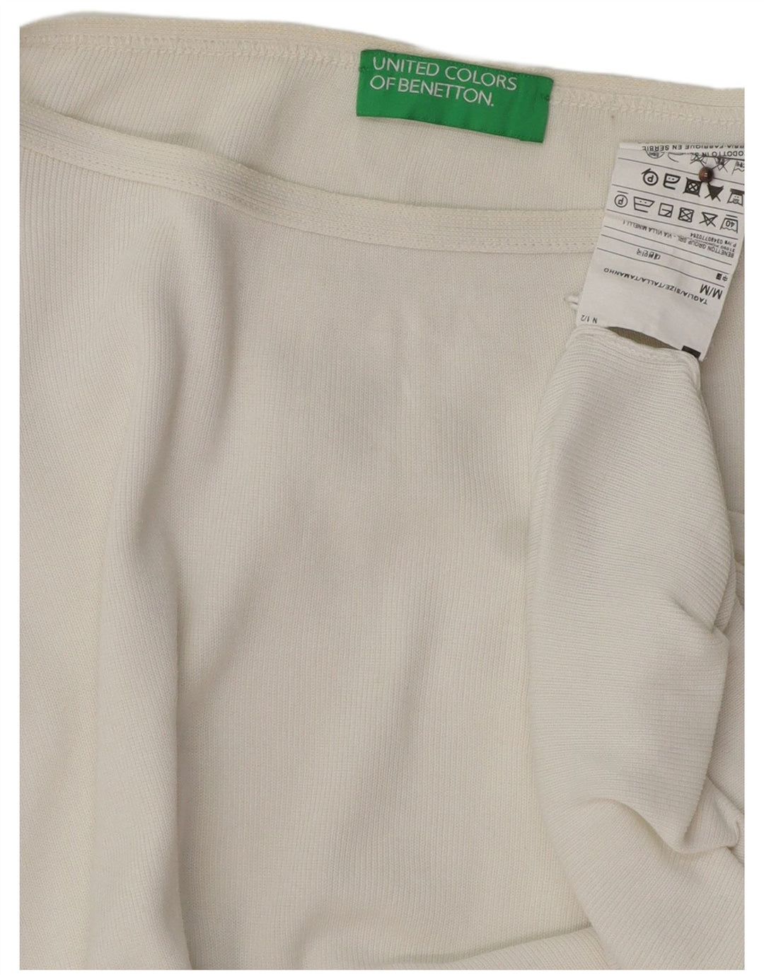 BENETTON Damski sweter oversize z dekoltem w łódkę UK 14 Średni biały