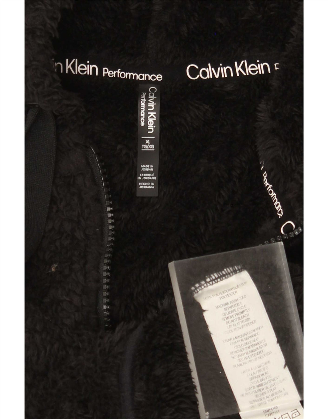 Damska kurtka polarowa Calvin Klein z kapturem, oversize UK 18 XL, czarna, poliester