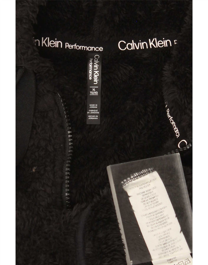 Damska kurtka polarowa Calvin Klein z kapturem, oversize UK 18 XL, czarna, poliester