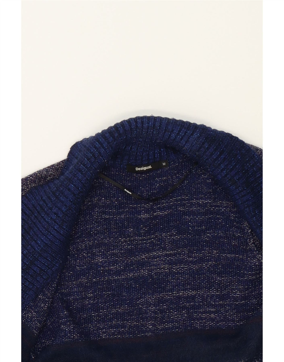 DESIGUAL Womens Cardigan Sweater UK 14 Medium Navy Blue Colourblock Vintage Desigual and Second-Hand Desigual from Messina Hembry 