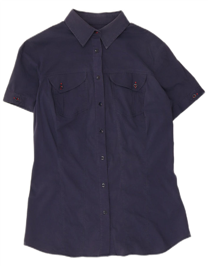 Damska koszula z krótkim rękawem TRUSSARDI JEANS UK 12, średnia, granatowa, bawełniana