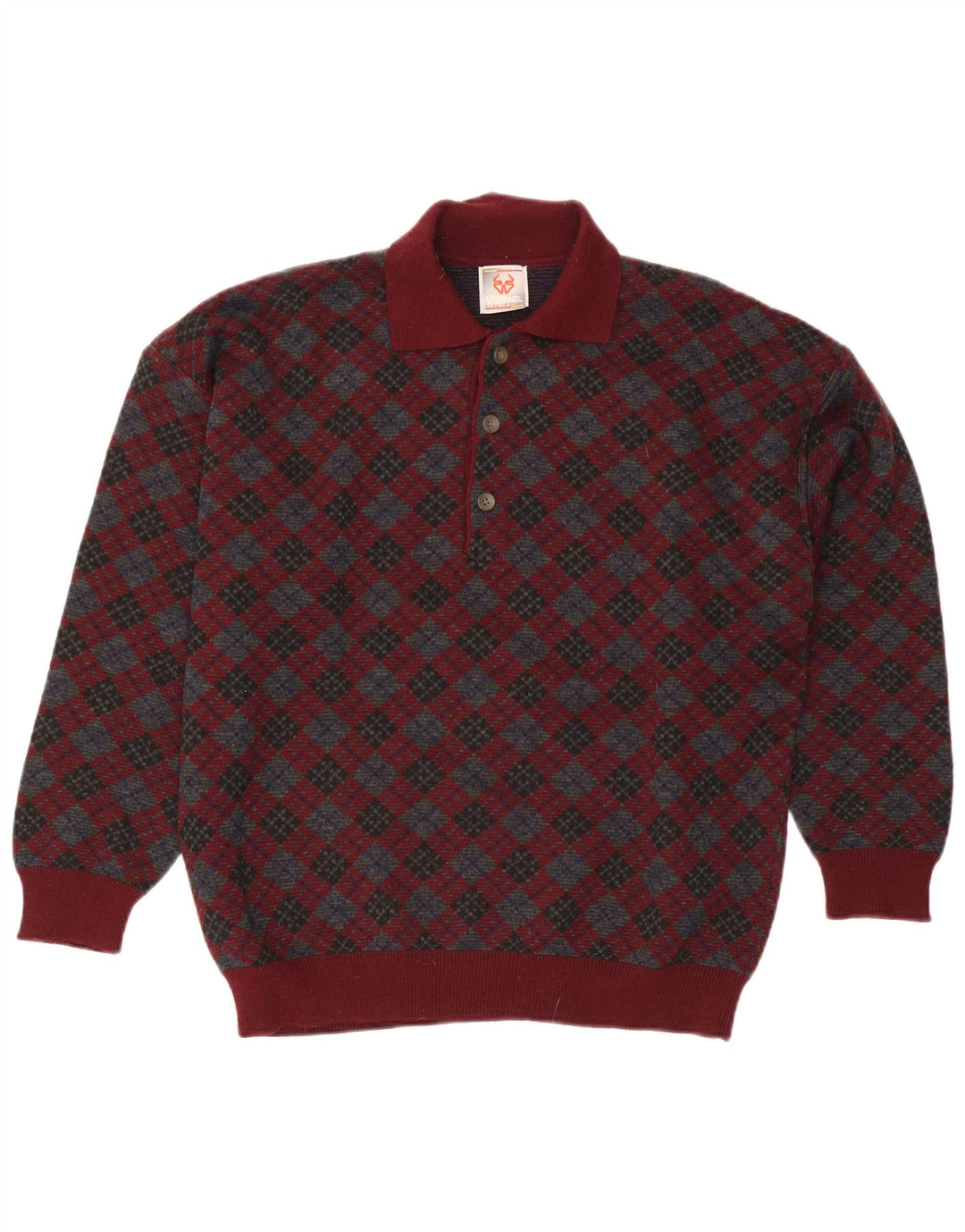 Męski sweter polo Stefanel Średni burgund Argyle/diamentowa wełna