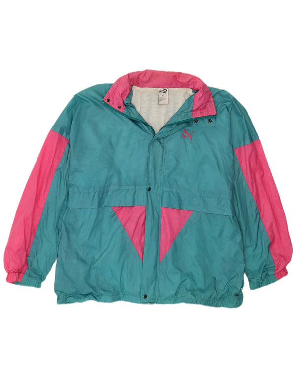 Męska kurtka przeciwdeszczowa PUMA z kapturem UK 42 XL Niebieski nylon z blokami kolorów