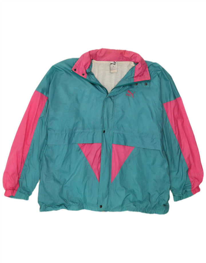 Męska kurtka przeciwdeszczowa PUMA z kapturem UK 42 XL Niebieski nylon z blokami kolorów