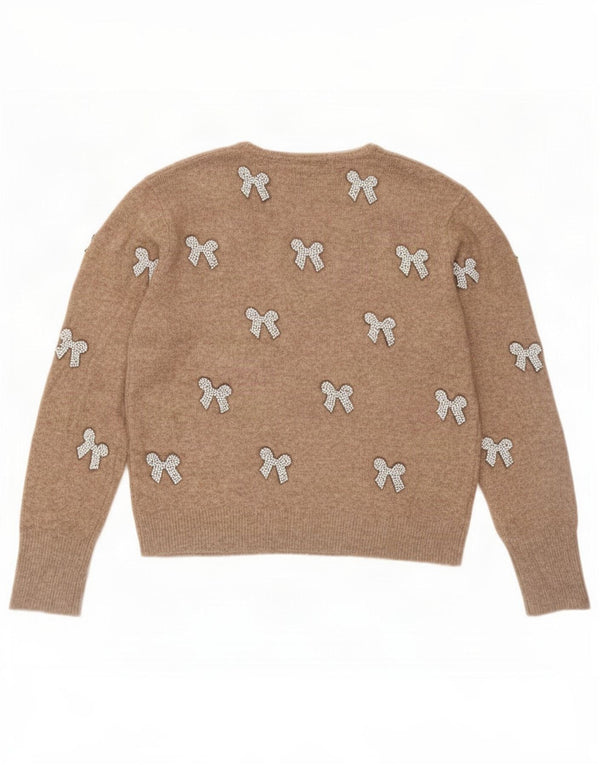 Sweter damski Zara z dekoltem w kształcie litery V, UK 16, duży, brązowy, akrylowy