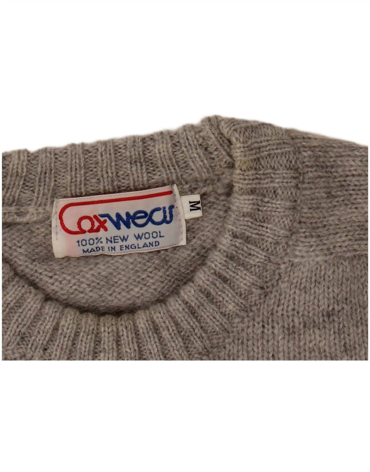 Męski sweter z okrągłym dekoltem w stylu vintage, średnioszara wełna