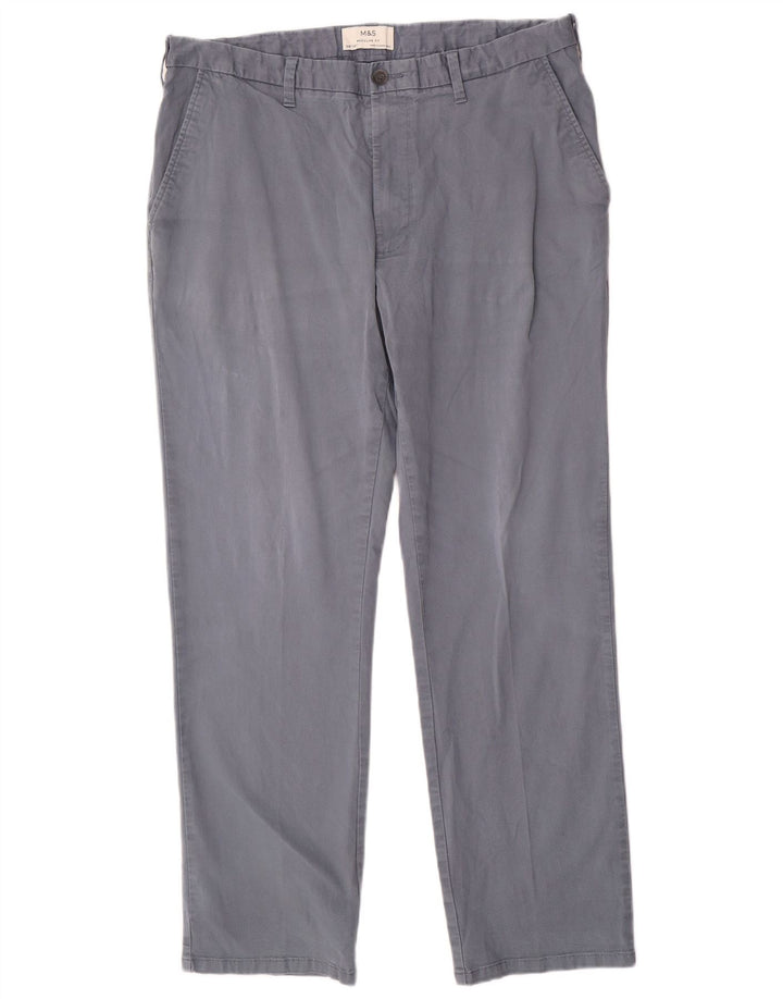 Męskie spodnie Chino o regularnym kroju Marks & Spencer W38 L31 Niebieska bawełna