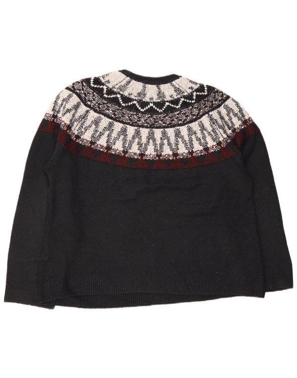 Marks & Spencer Womens Crew Neck Jumper Sweater UK 20 2XL Black Fair Isle