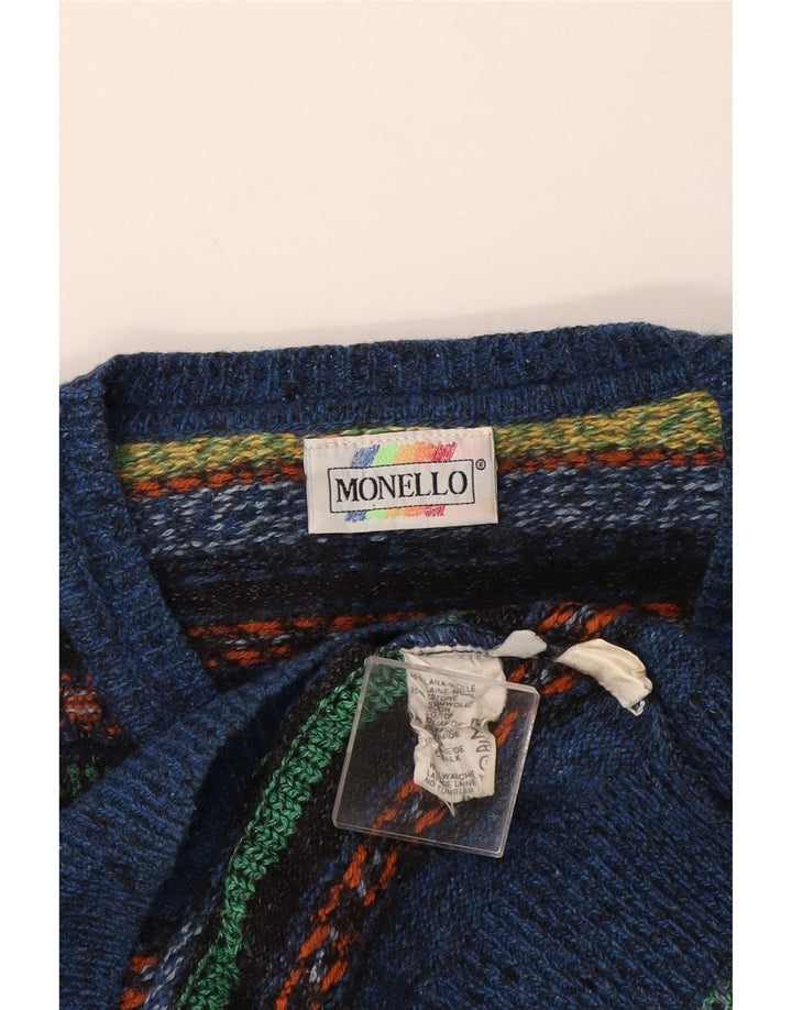 Męski sweter Monello z dekoltem w szpic, duży, wełniany w wielokolorowe paski