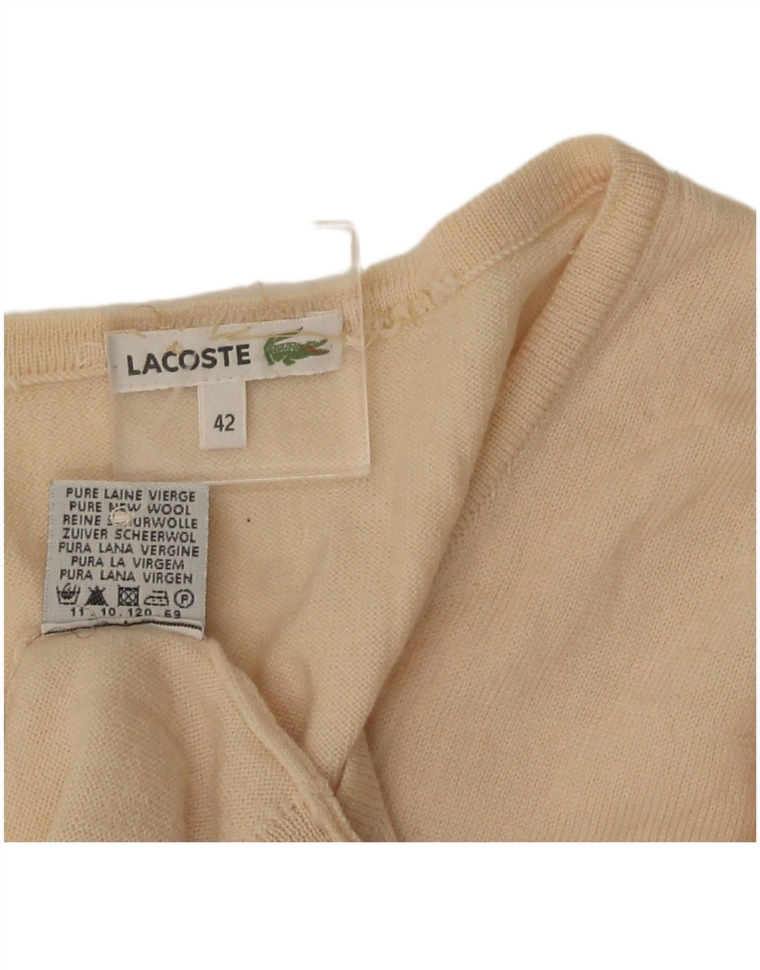 Lacoste Damski sweter rozpinany, rozmiar 42, duży, beżowy, nowa wełna