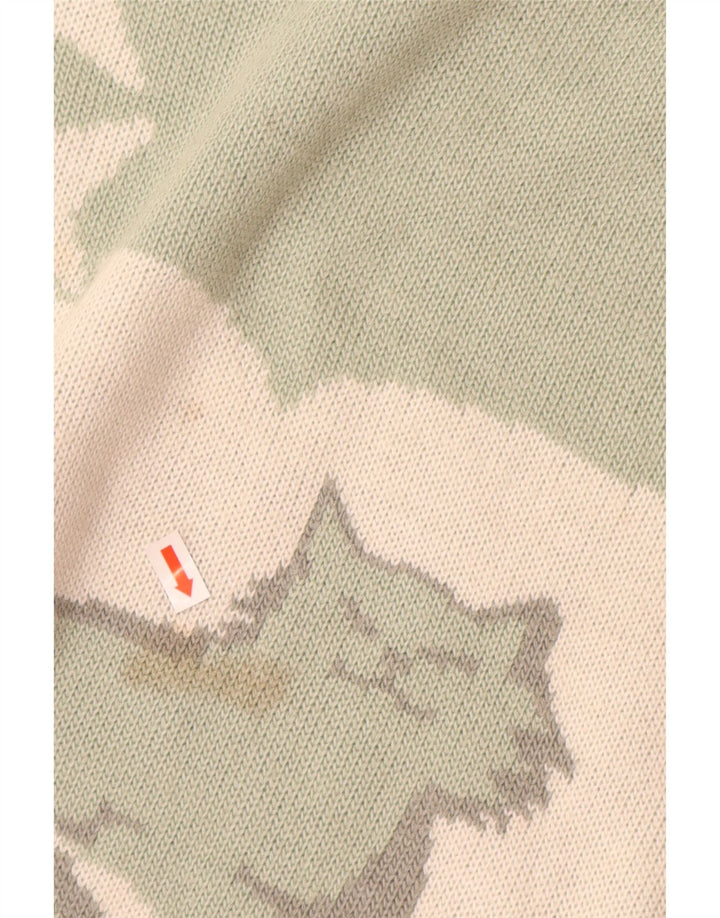 Sweter damski VINTAGE z golfem UK 16, duży, zielony nadruk zwierzęcy