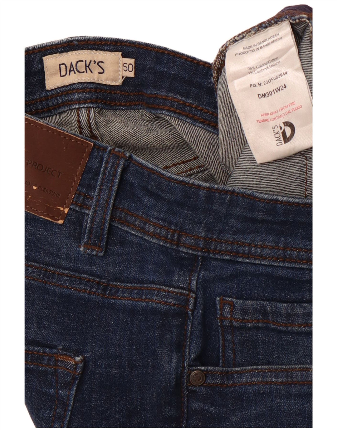 DACK'S Męskie proste dżinsy IT 50 Large W34 L31 Granatowa bawełna