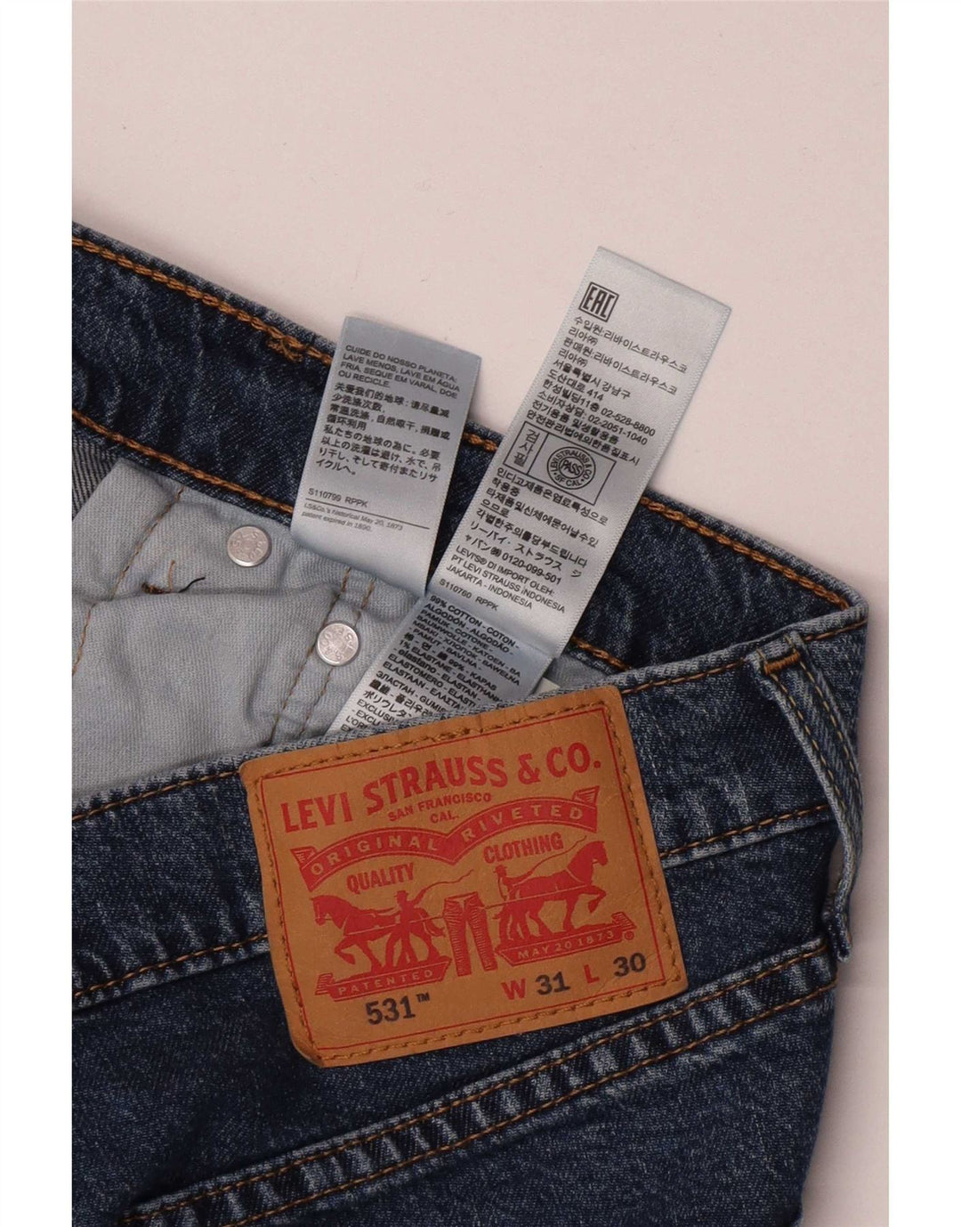 Męskie jeansy Levi's 531 Slim W31 L30 Niebieska bawełna