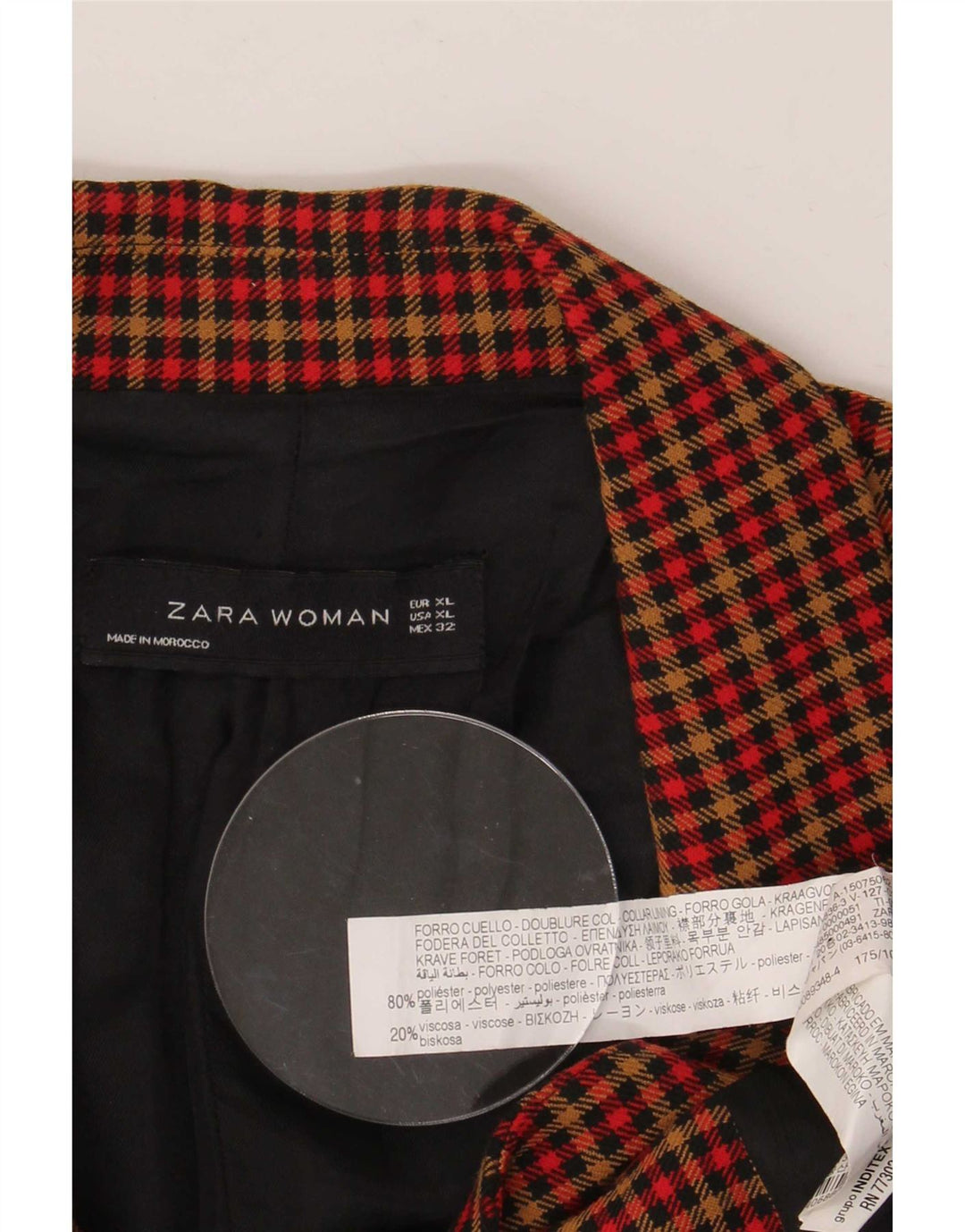 Damska marynarka Zara zapinana na 2 guziki, UK 18 XL, wielokolorowa, poliester w kratę