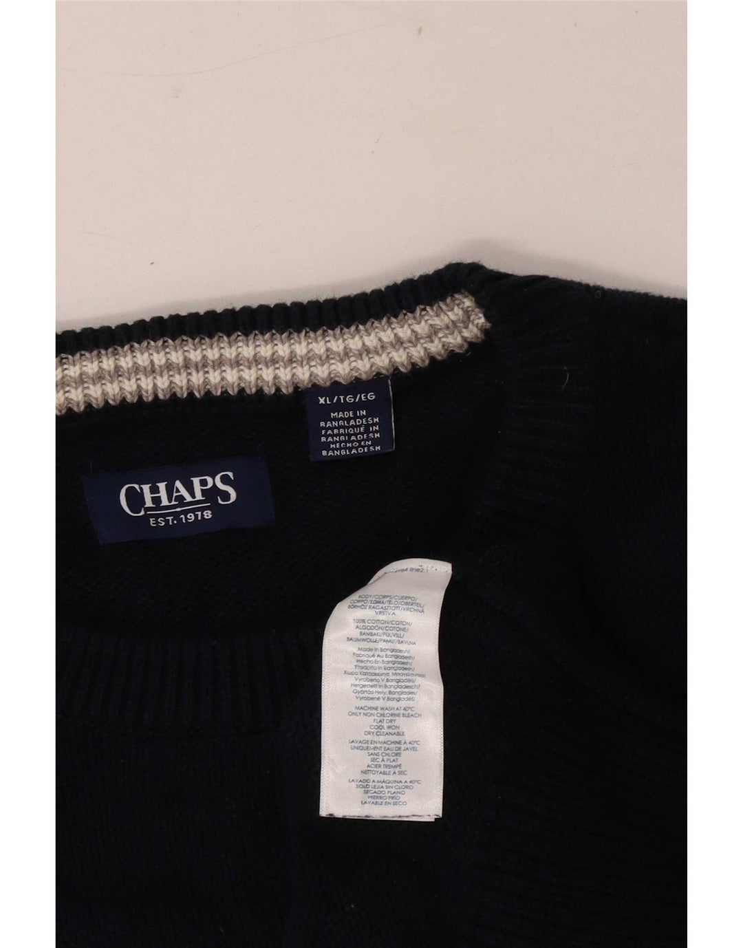 Męski sweter z dekoltem w łódkę Chaps XL, granatowy, bawełniany