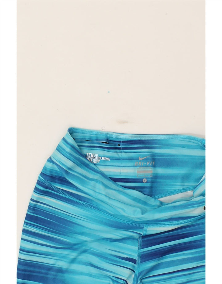 NIKE Womens Dri Fit Capri Leggings UK 10 Small  Blue Striped Polyester Vintage Nike and Second-Hand Nike from Messina Hembry 
